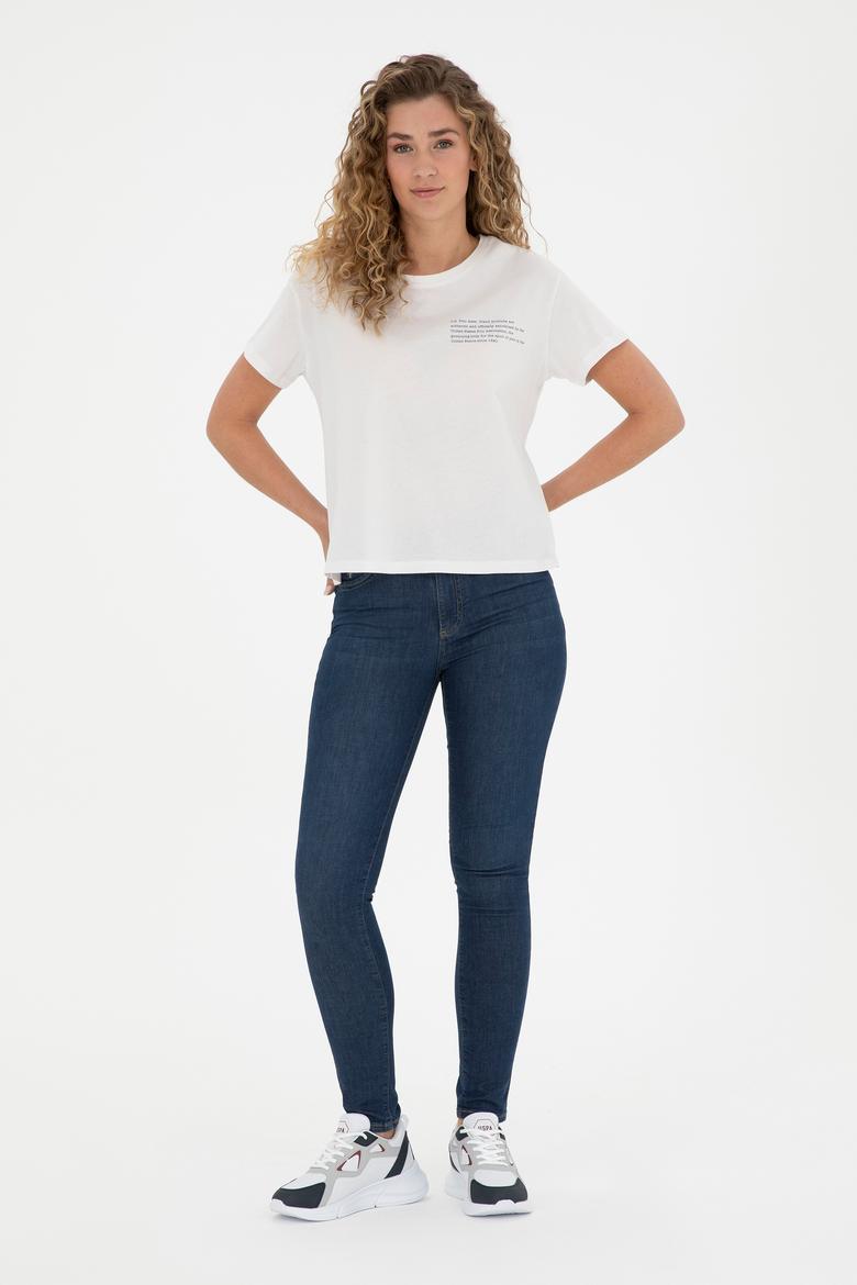 Kadın Ekru Bisiklet Yaka Tişört - 50282900004