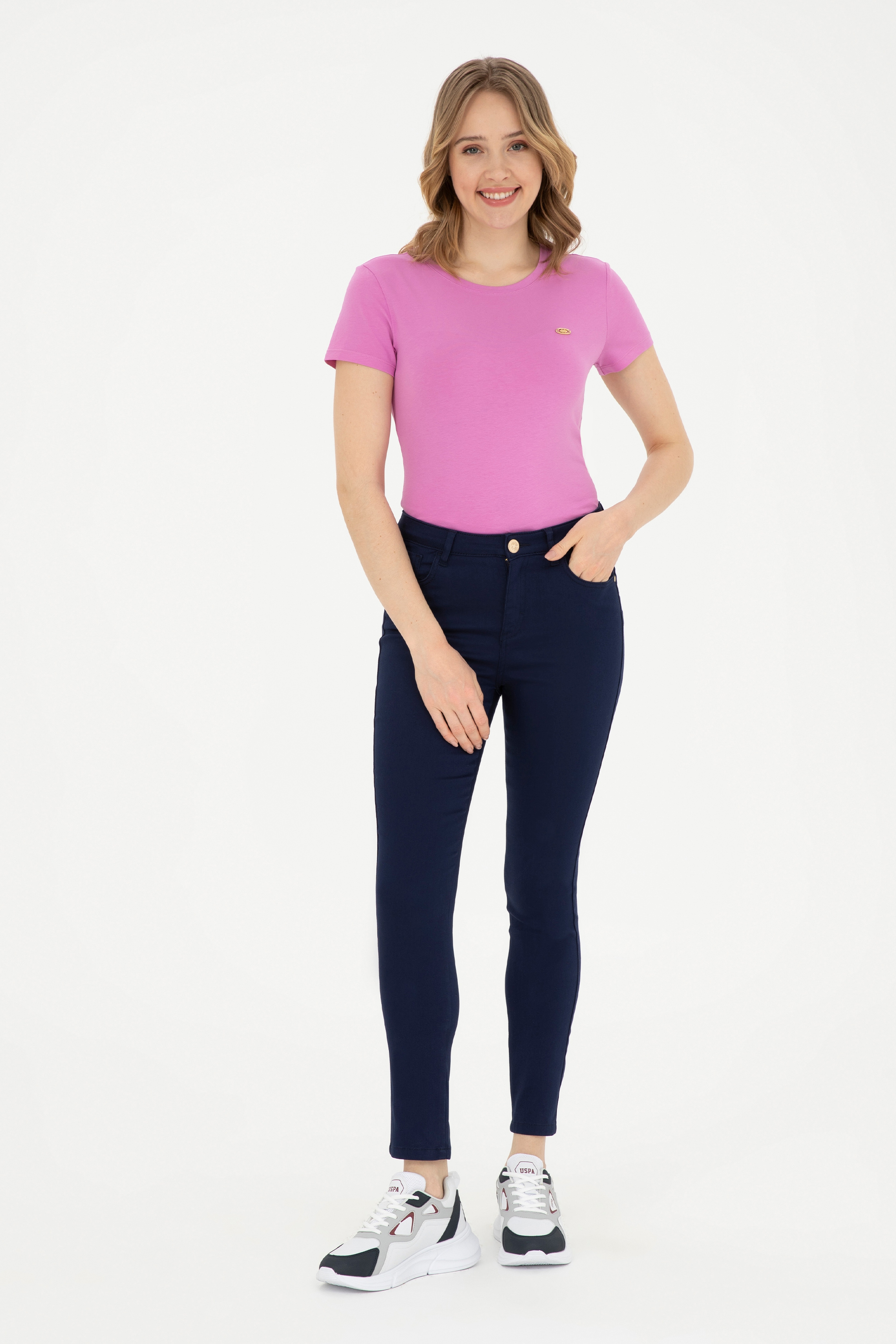 Kadın Pembe Bisiklet Yaka Basic Tişört