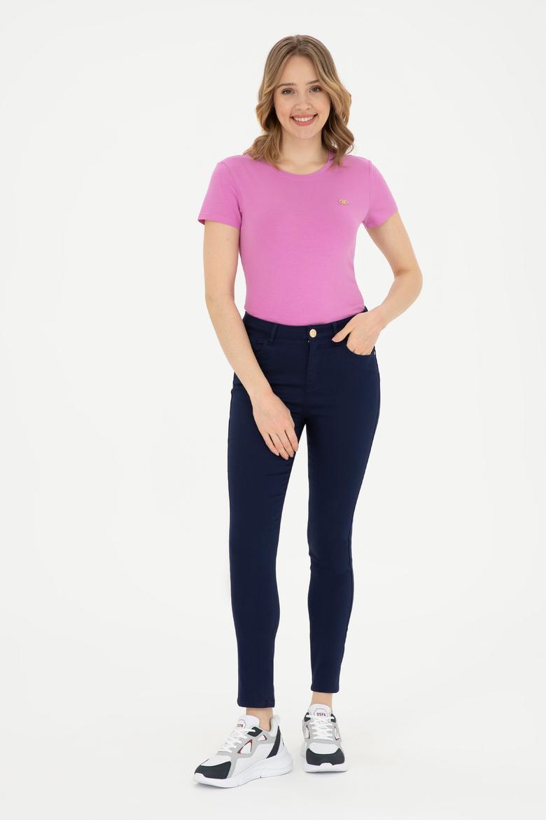 Kadın Pembe Bisiklet Yaka Basic Tişört - 50288686032