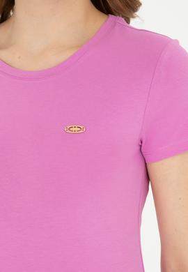 Kadın Pembe Bisiklet Yaka Basic Tişört - 50288686032