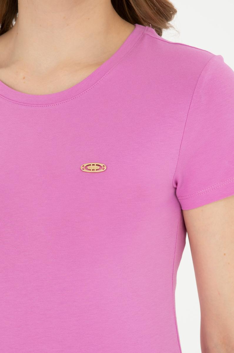 Kadın Pembe Bisiklet Yaka Basic Tişört