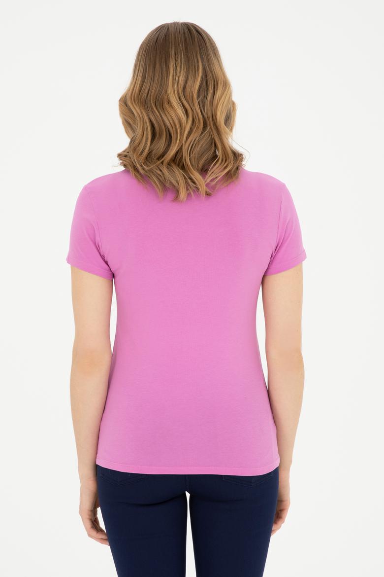 Kadın Pembe Bisiklet Yaka Basic Tişört - 50288686032