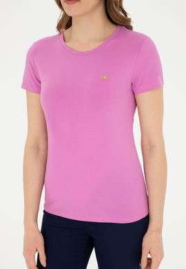 Kadın Pembe Bisiklet Yaka Basic Tişört - 50288686032