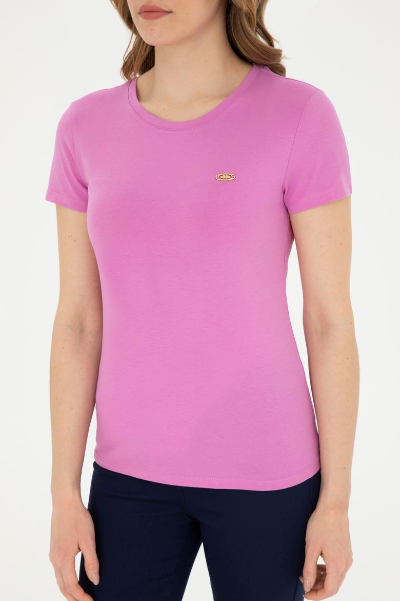 Kadın Pembe Bisiklet Yaka Basic Tişört - 50288686032