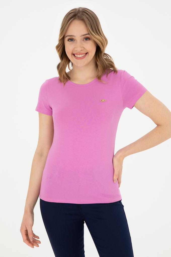 Kadın Pembe Bisiklet Yaka Basic Tişört