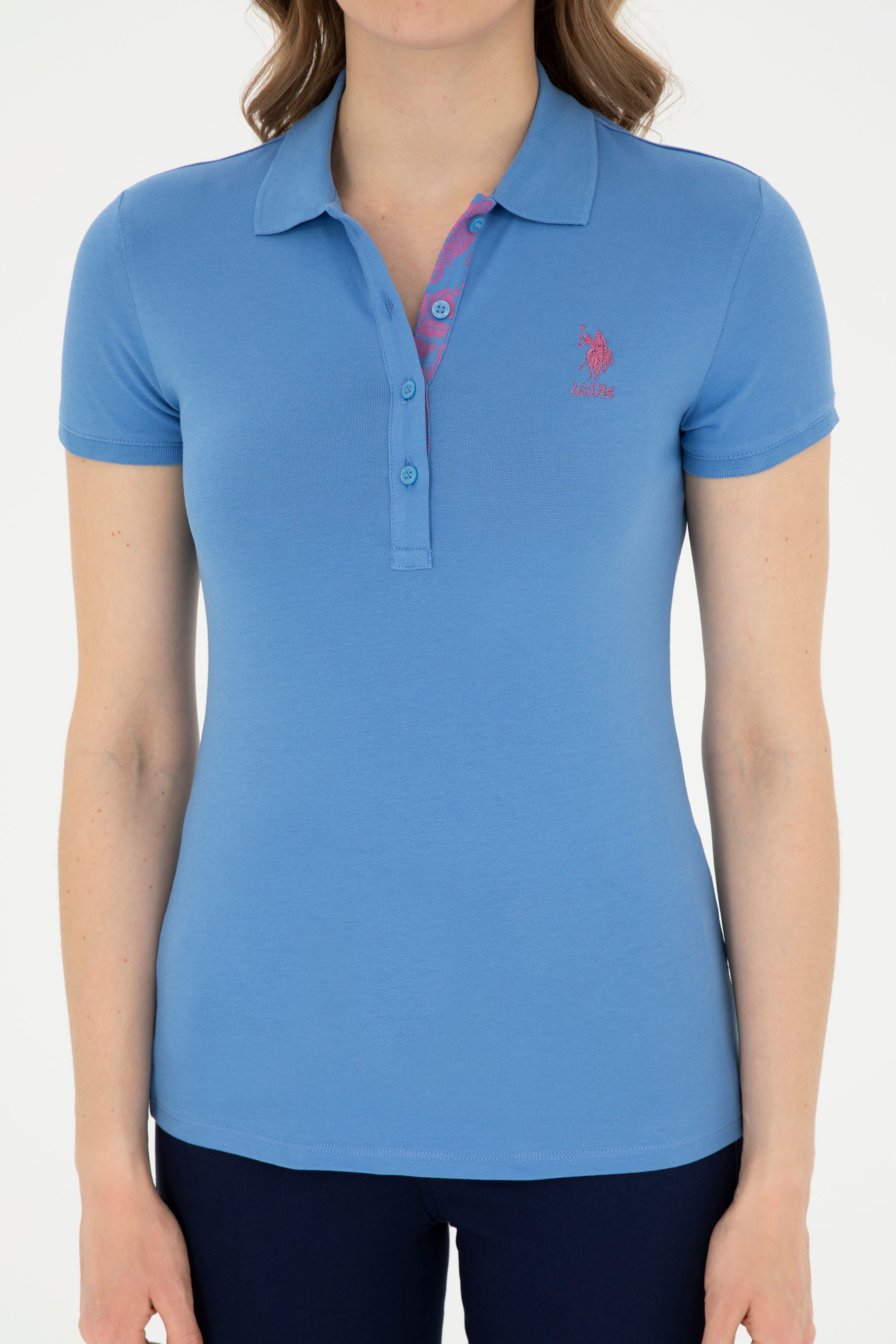 Kadın Koyu Mavi Basic Polo Yaka Tişört - Image 6