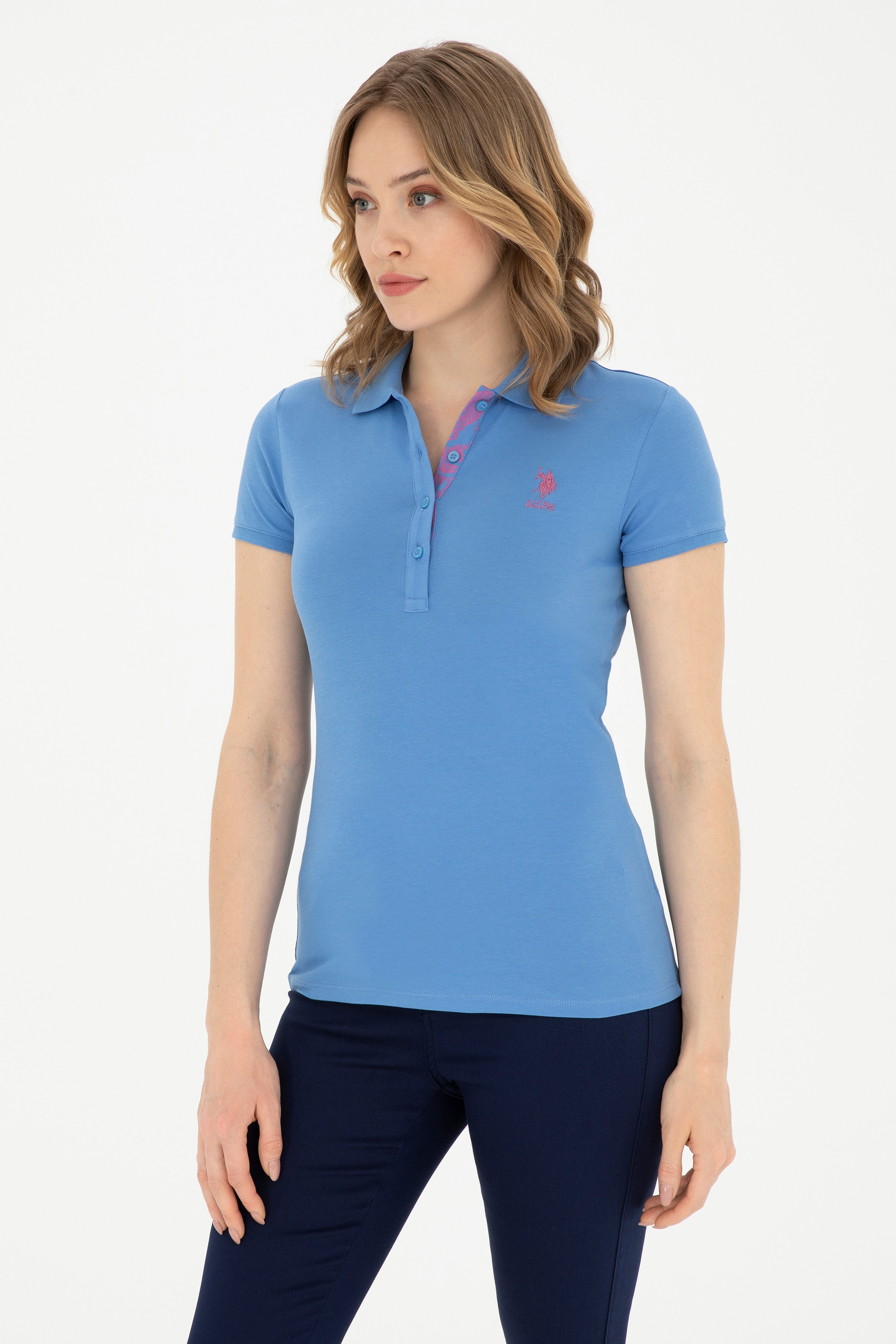 Kadın Koyu Mavi Basic Polo Yaka Tişört
