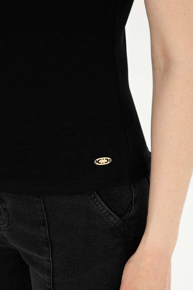 Kadın Siyah Bisiklet Yaka Kolsuz Basic Tişört