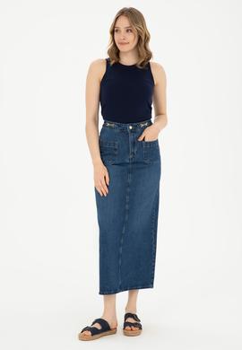 Kadın Lacivert Bisiklet Yaka Kolsuz Basic Tişört - 50280072021