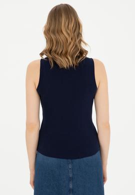 Kadın Lacivert Bisiklet Yaka Kolsuz Basic Tişört - 50280072017