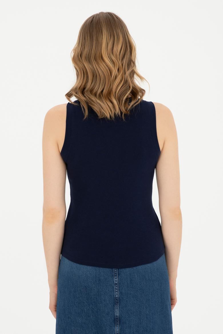 Kadın Lacivert Bisiklet Yaka Kolsuz Basic Tişört - 50280072021