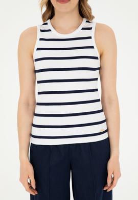 Kadın Beyaz Kolsuz Bisiklet Yaka Tişört - 50281783004