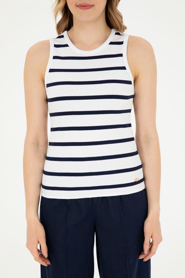 Kadın Beyaz Kolsuz Bisiklet Yaka Tişört - 50281783004