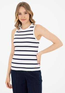 Kadın Beyaz Kolsuz Bisiklet Yaka Tişört - 50281783004