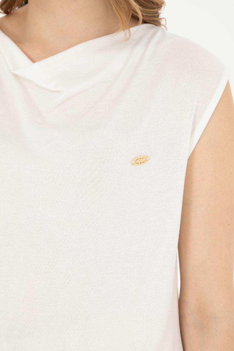 Kadın Ekru Bisiklet Yaka Tişört - 50281791014