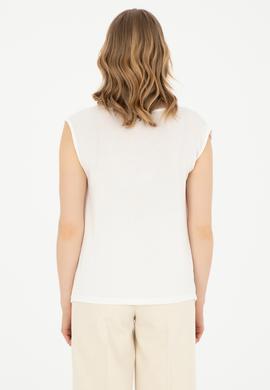 Kadın Ekru Bisiklet Yaka Tişört - 50281791014