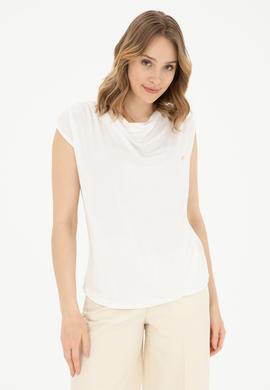 Kadın Ekru Bisiklet Yaka Tişört - 50281791014