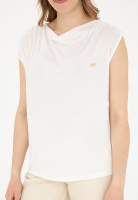 Kadın Ekru Bisiklet Yaka Tişört - 50281791014