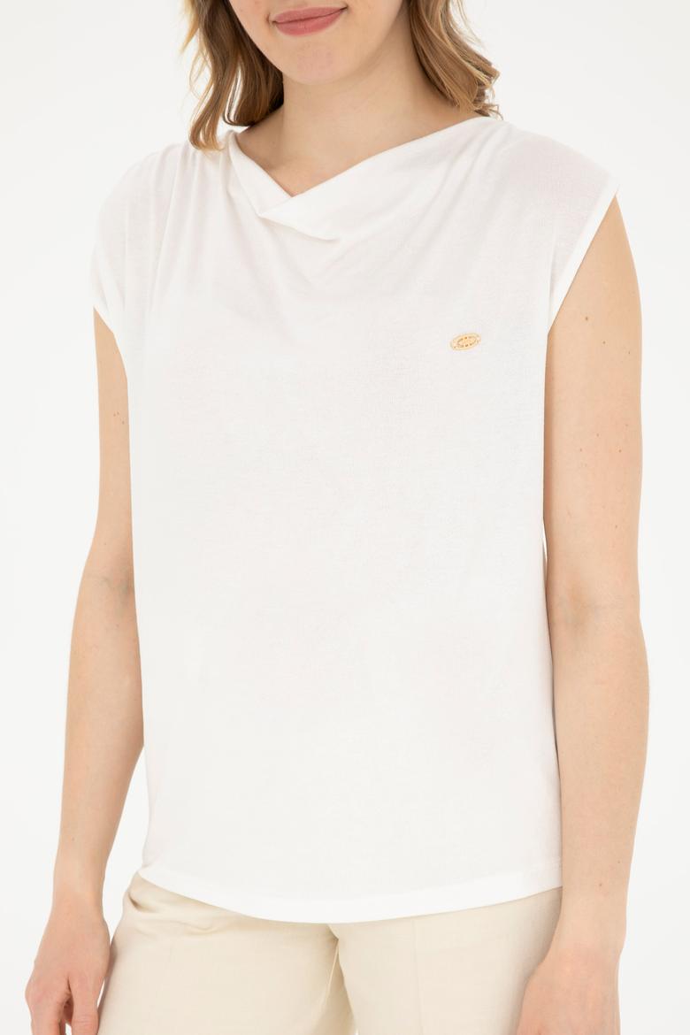 Kadın Ekru Bisiklet Yaka Tişört - 50281791014