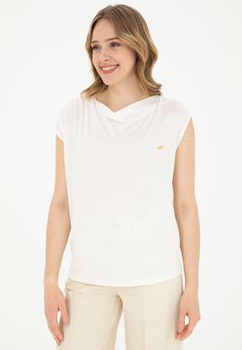 Kadın Ekru Bisiklet Yaka Tişört - 50281791014