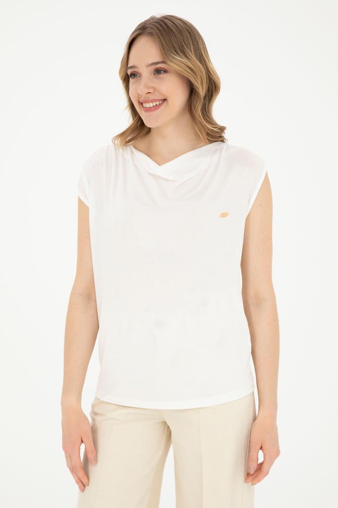 Kadın Ekru Bisiklet Yaka Tişört