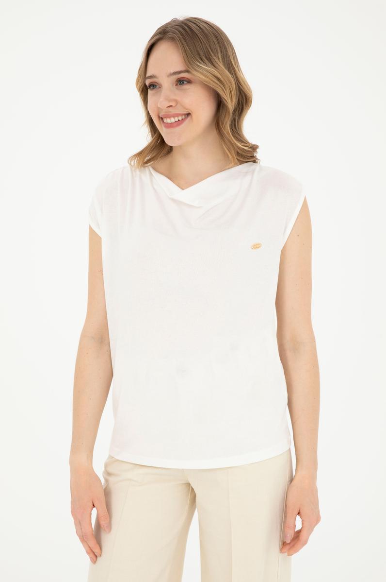 Kadın Ekru Bisiklet Yaka Tişört