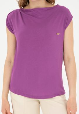 Kadın Mor Bisiklet Yaka Tişört - 50281791020