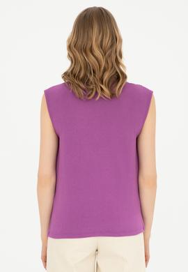 Kadın Mor Bisiklet Yaka Tişört - 50281791020