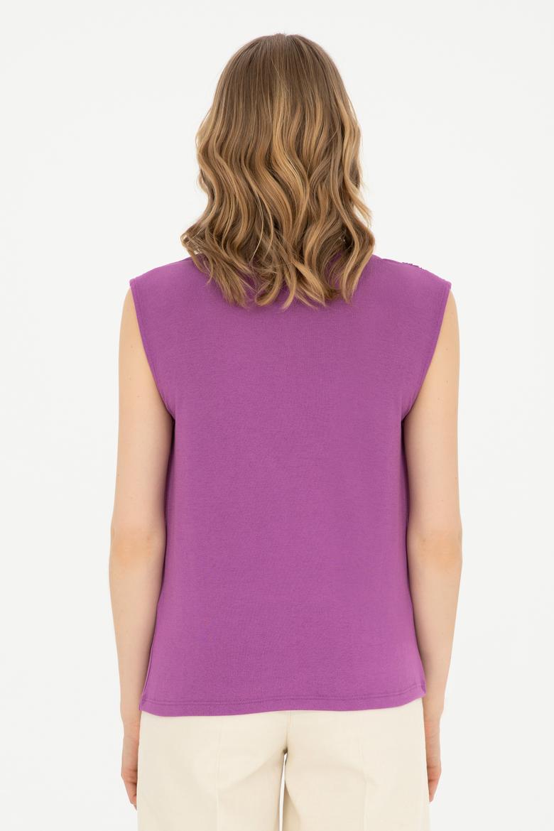 Kadın Mor Bisiklet Yaka Tişört - 50281791020