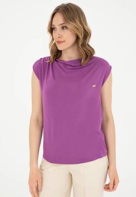 Kadın Mor Bisiklet Yaka Tişört - 50281791020