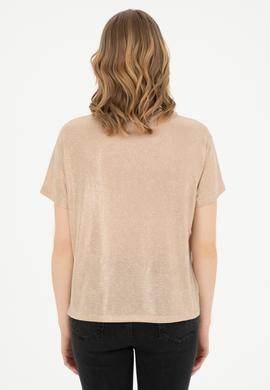 Kadın Bej Bisiklet Yaka Tişört - 50281801005