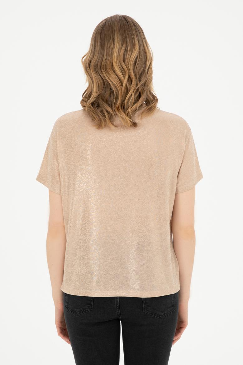 Kadın Bej Bisiklet Yaka Tişört - 50281801005
