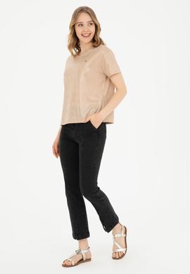 Kadın Bej Bisiklet Yaka Tişört - 50281801005