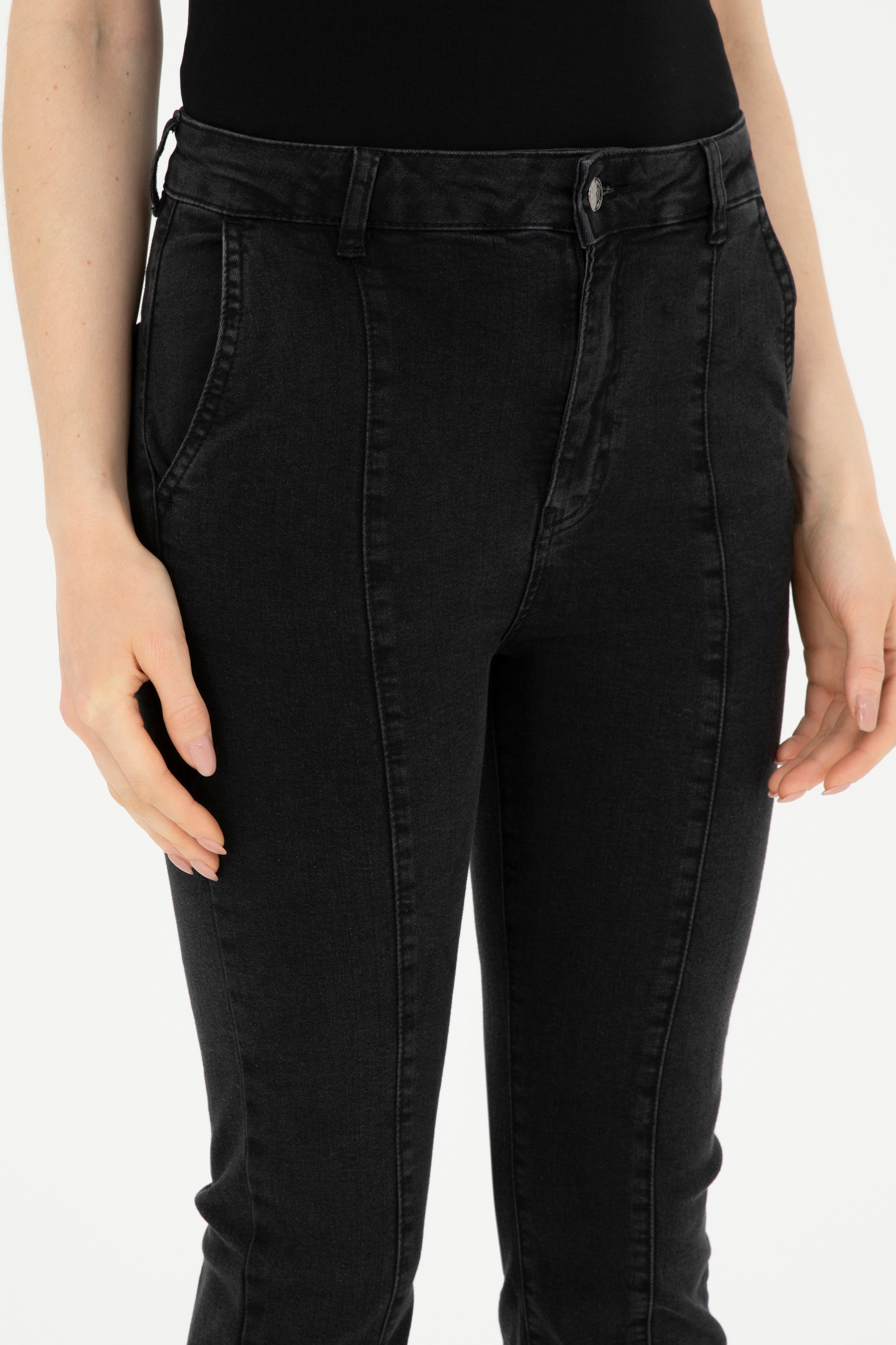 Kadın Siyah Skinny Flare Cropped Fit Jean Pantolon
