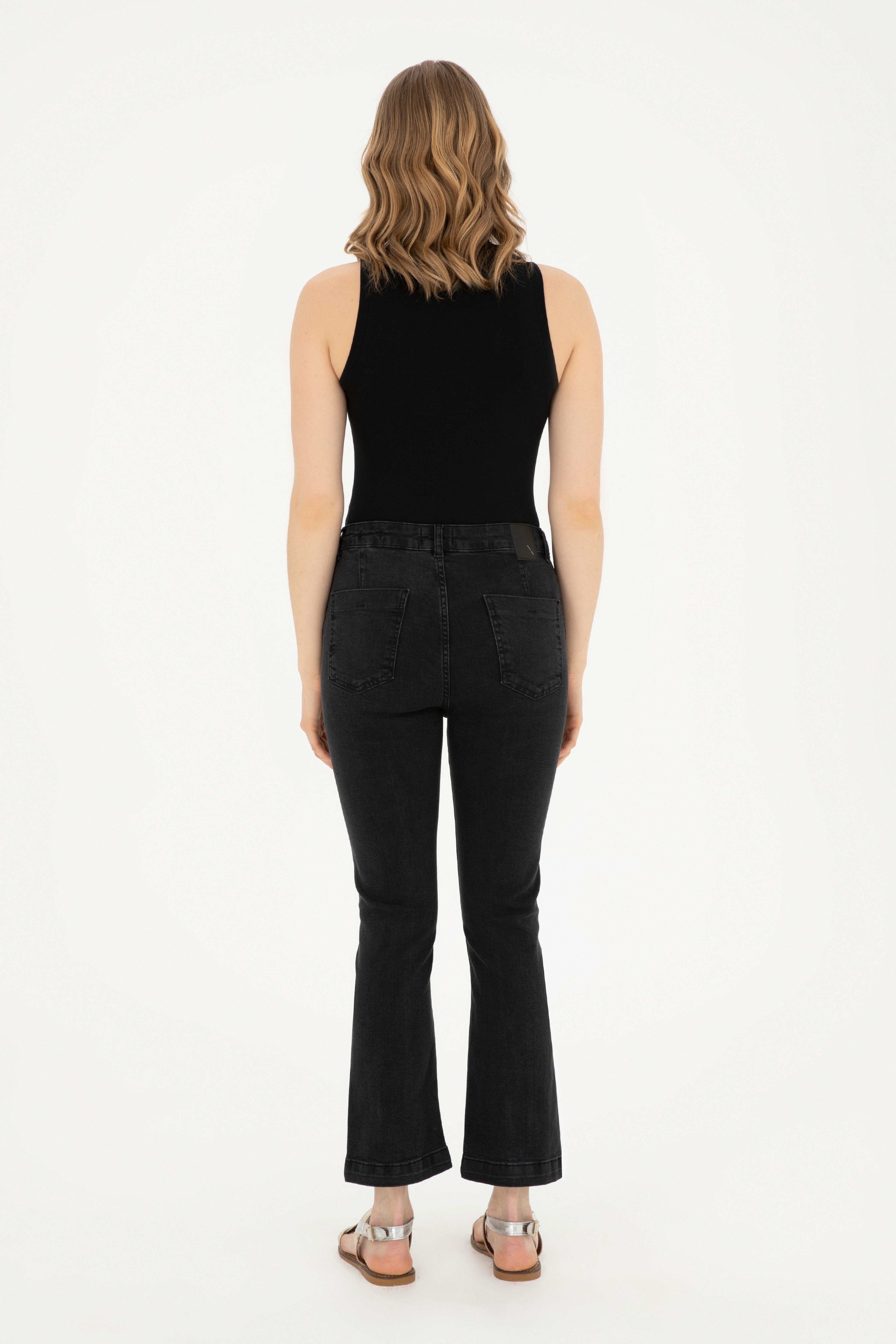 Kadın Siyah Skinny Flare Cropped Fit Jean Pantolon - Image 4