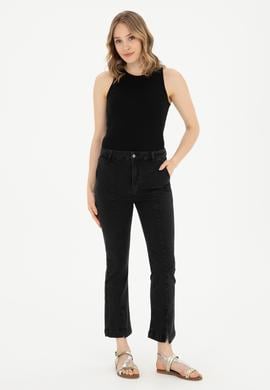 Kadın Siyah Skinny Flare Cropped Fit Jean Pantolon - 50282739007