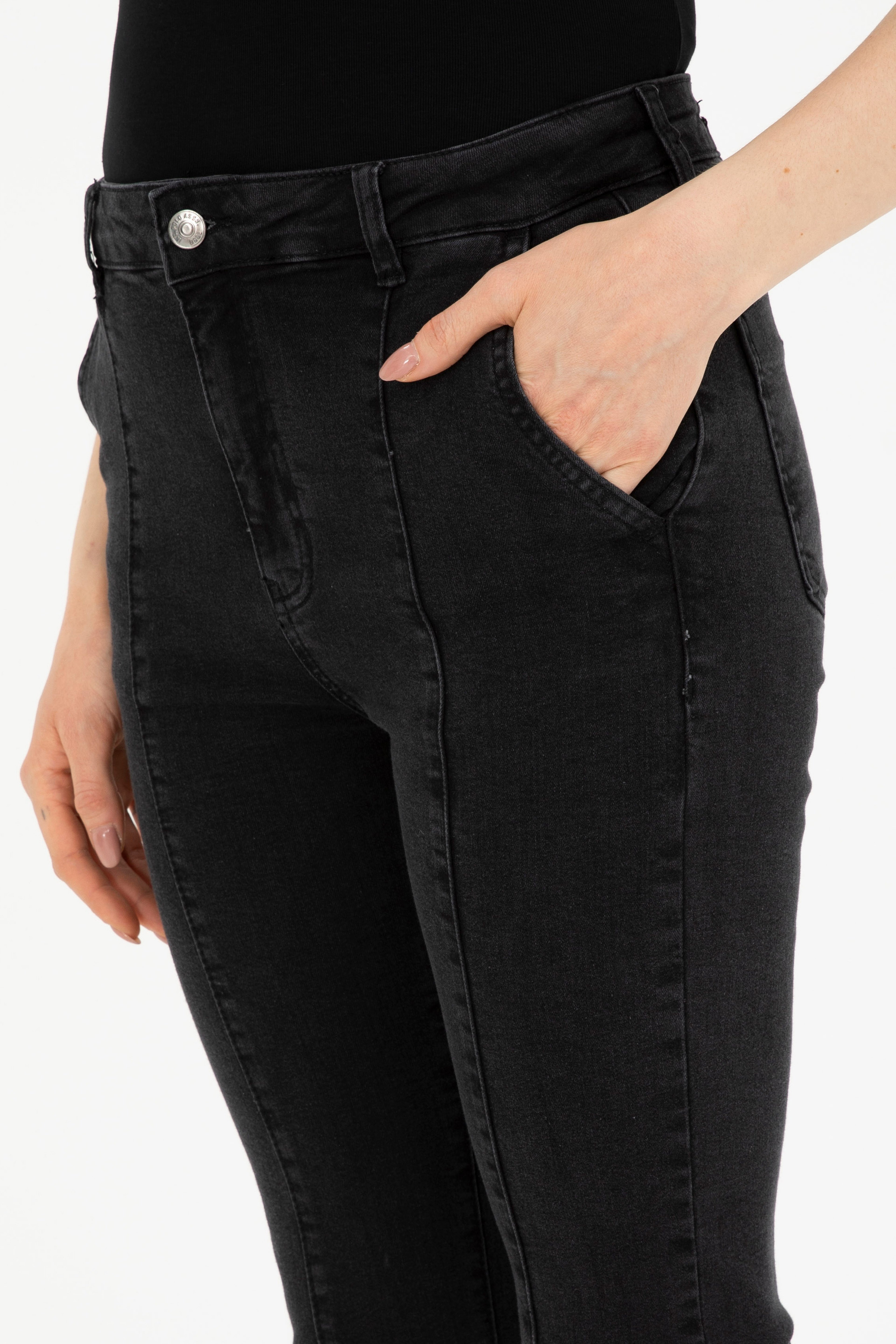 Kadın Siyah Skinny Flare Cropped Fit Jean Pantolon