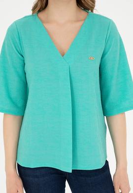 Kadın Mint V Yaka Tişört - 50282864026