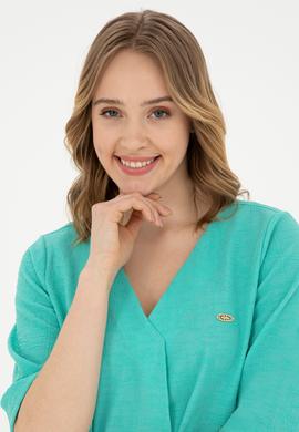 Kadın Mint V Yaka Tişört - 50282864026