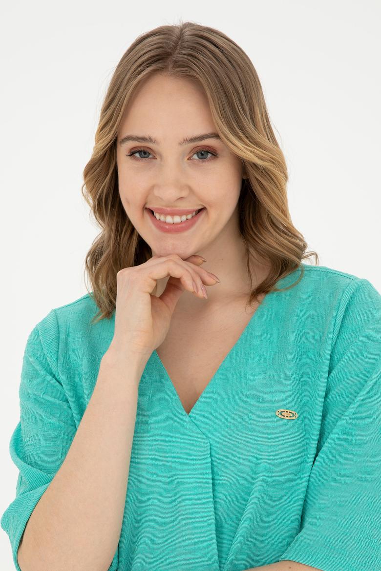 Kadın Mint V Yaka Tişört - 50282864026