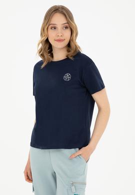 Kadın Lacivert Bisiklet Yaka Tişört - 50282903016