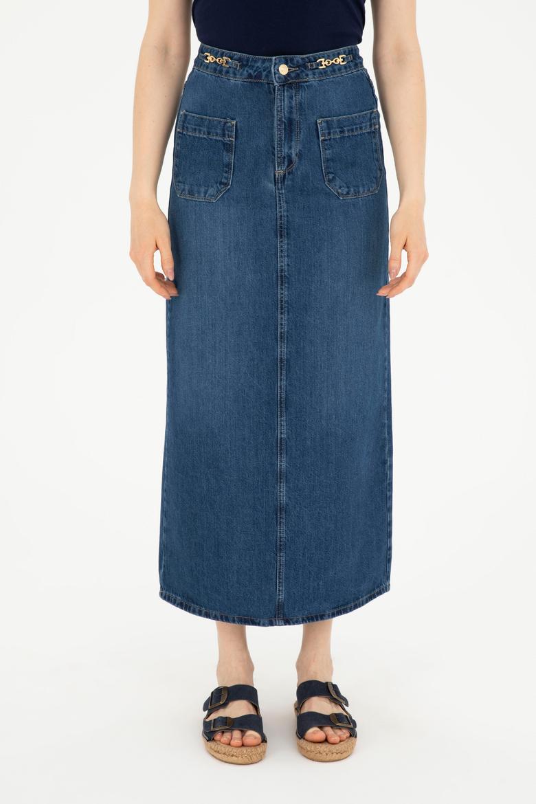 Kadın Mavi Jean Etek - 50283831004