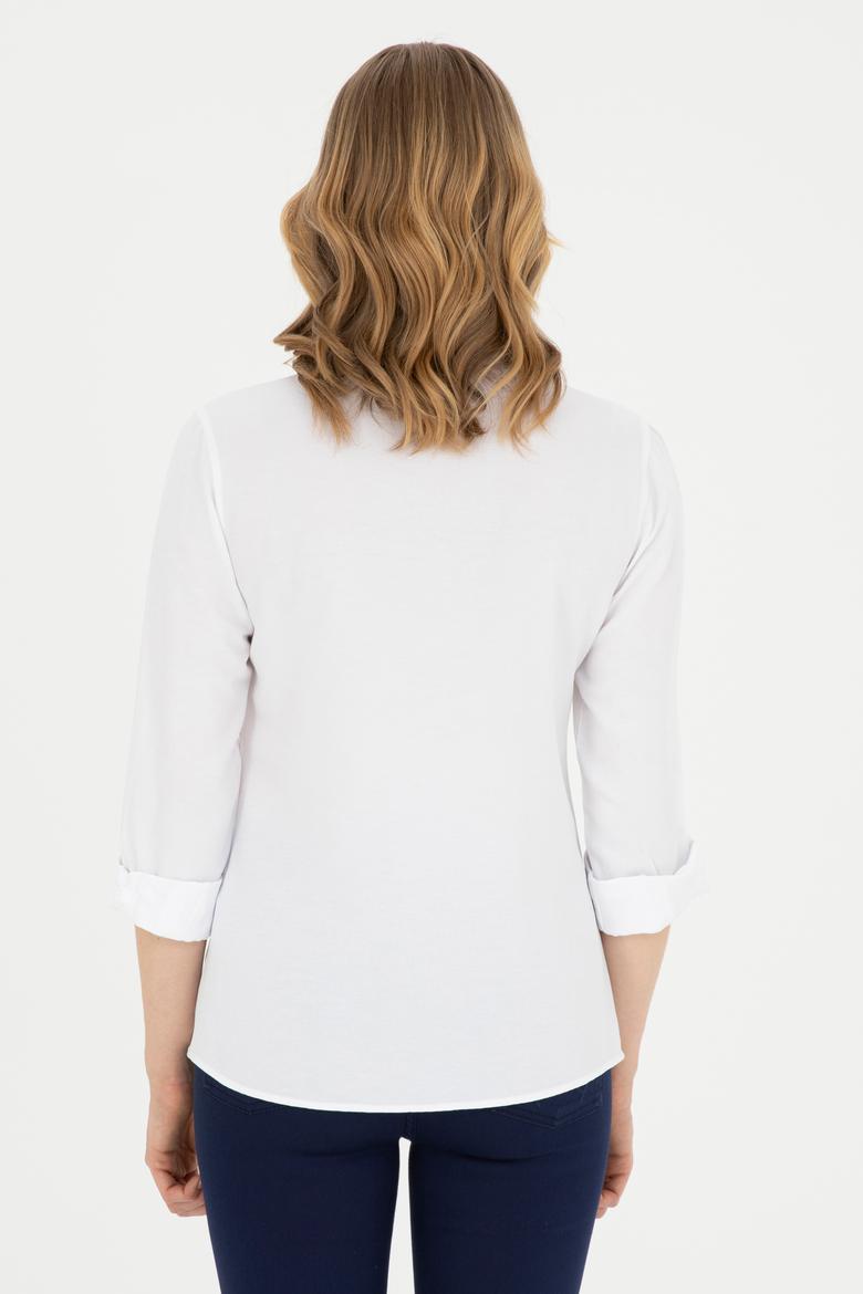 Kadın Beyaz Uzun Kollu Basic Gömlek - 50283988011