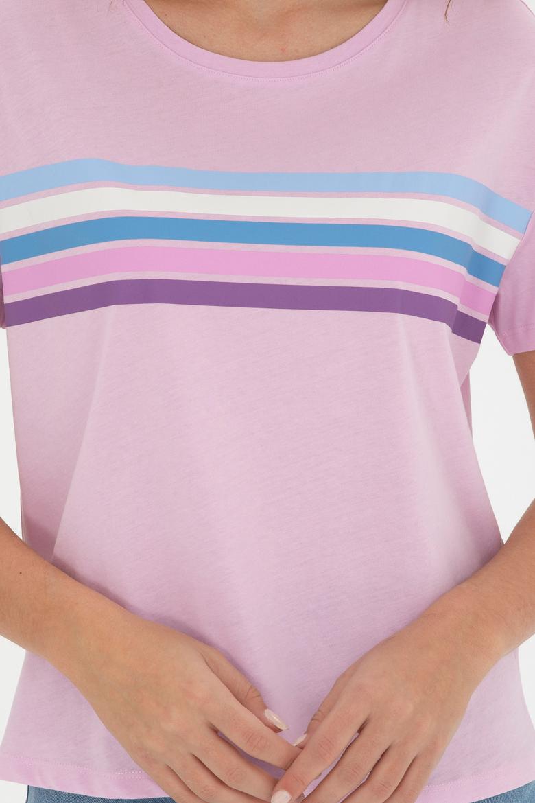 Kadın Pembe Bisiklet Yaka Tişört - 50286056015