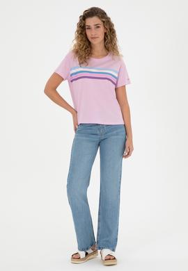 Kadın Pembe Bisiklet Yaka Tişört - 50286056015