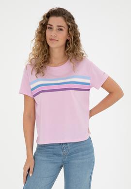 Kadın Pembe Bisiklet Yaka Tişört - 50286056015