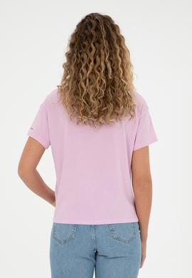 Kadın Pembe Bisiklet Yaka Tişört - 50286056015