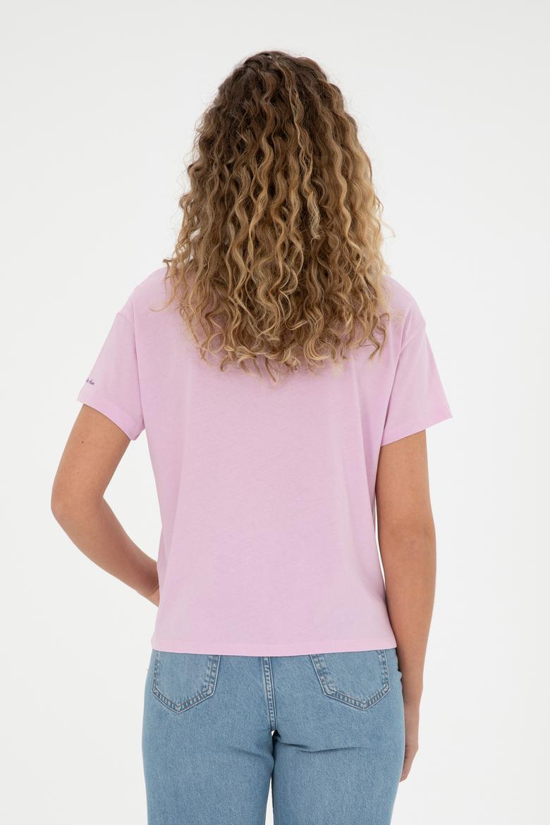 Kadın Pembe Bisiklet Yaka Tişört - 50286056015