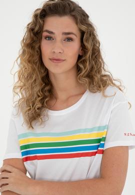 Kadın Beyaz Bisiklet Yaka Tişört - 50286056023