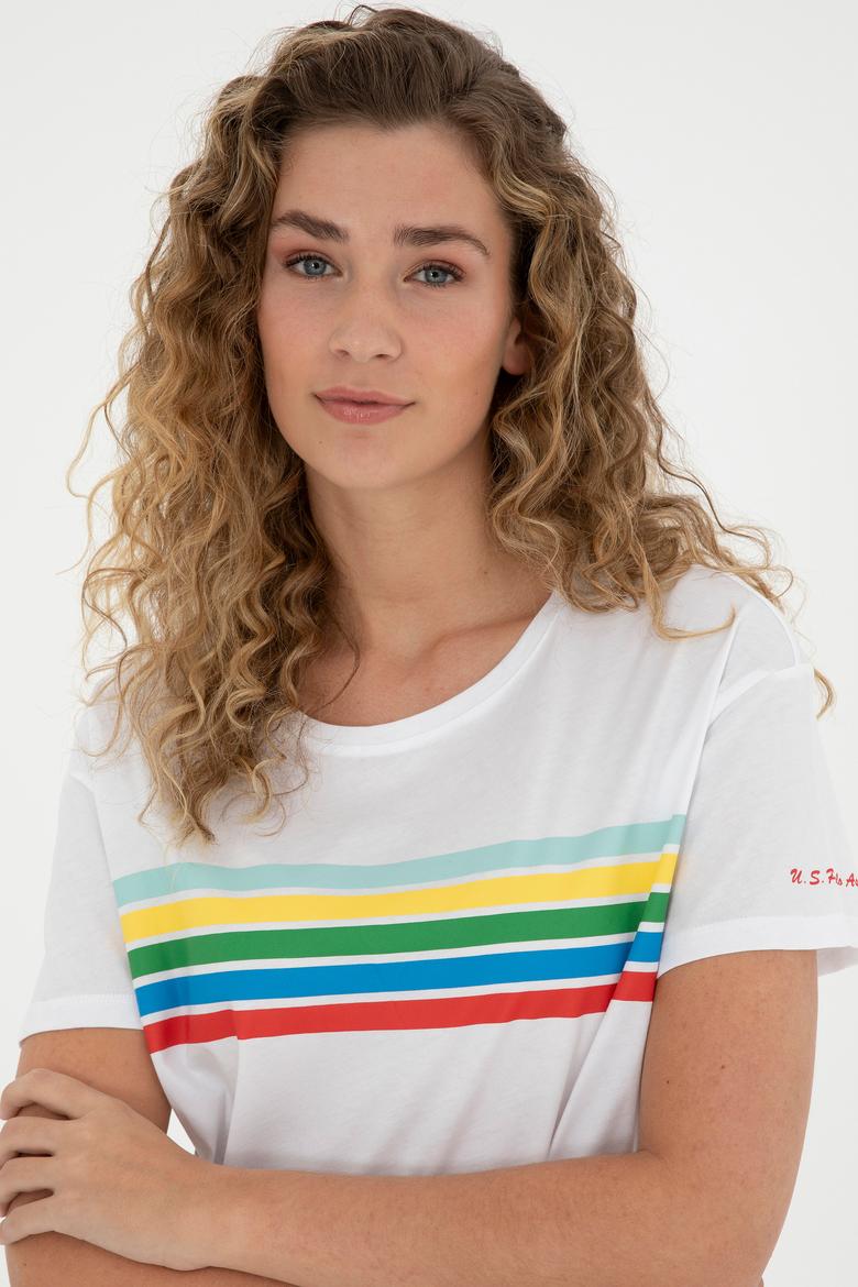 Kadın Beyaz Bisiklet Yaka Tişört - 50286056023